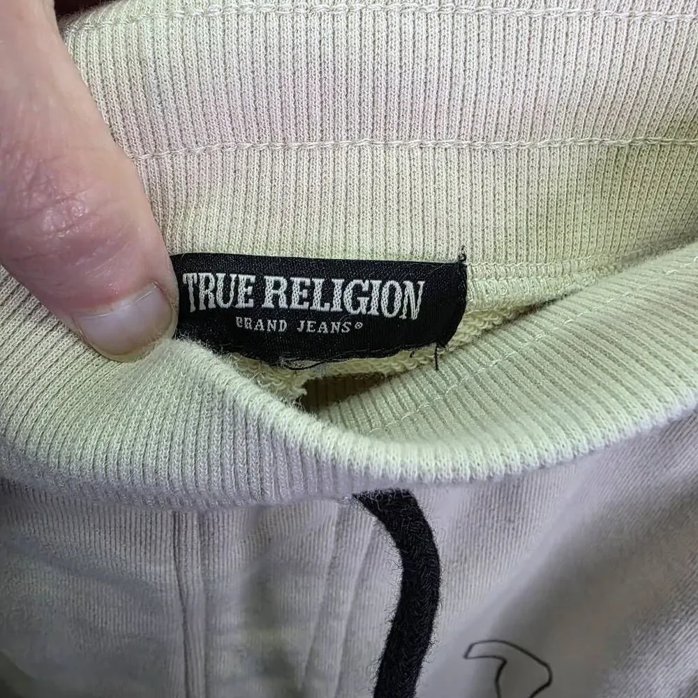 True Religion Cream Double Knit Branded Slim Joggers Size Large *Flaws*